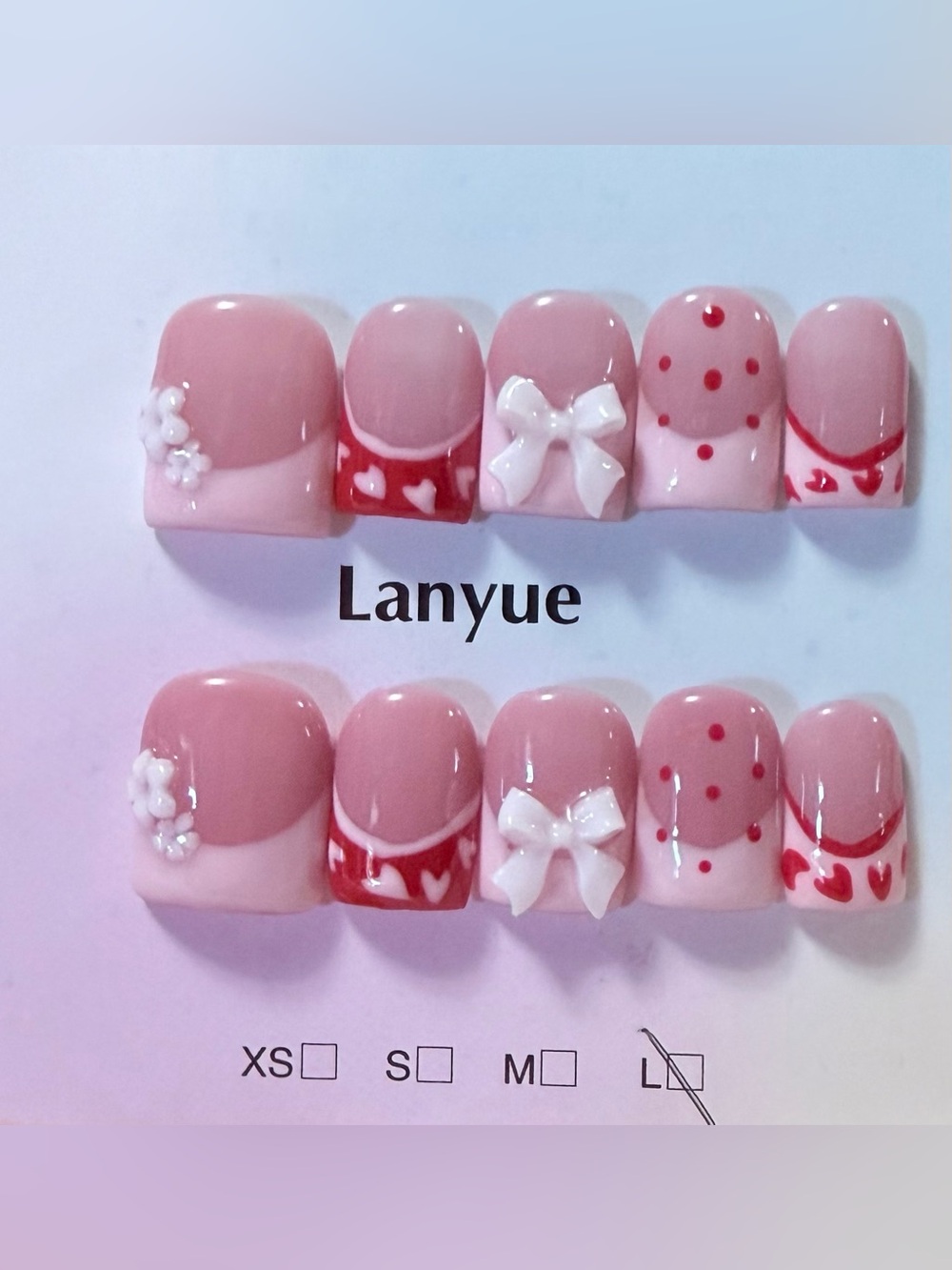 Pink & Red Kids Nail Set with Bows and Hearts
